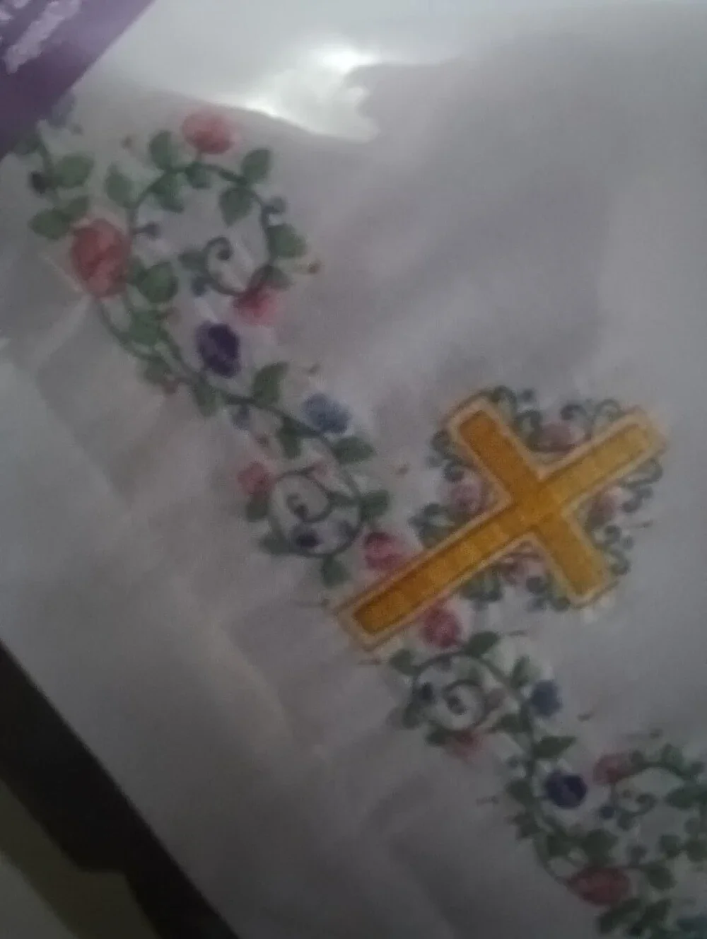 Bucilla Floral Cross Pillowcases in White with Gold Accent